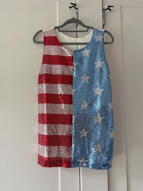 Sequin Flag Tank Top - Red, Silver, Light Blue Stars